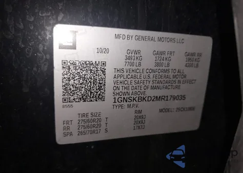 2021 Chevrolet Suburban 4Wd Ls from USA, damaged, VIN 1GNSKBKD2MR179035